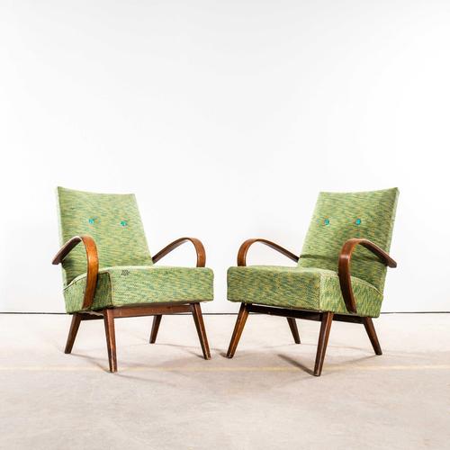 Armchair in Geometric Lime Weave Fabric with Sprung Seat by Jaroslav Šmídek, 1950s For Sale - Image 3 of 11