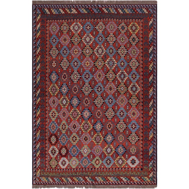1970s Semi Vintage Tribal Soumakh Wool Rug - 6'4" X 8'6" For Sale