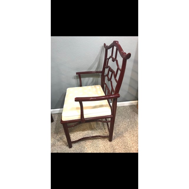 Vintage Century Furniture Chinoiserie Dining Chairs – Set of 6 (4 Side, 2 Armchairs) – Burgundy Lacquer For Sale - Image 11 of 12