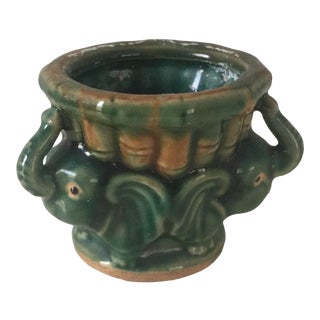 Vintage Elephant "Trunks Up" Clay Pot For Sale
