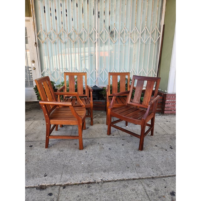 Transitional 1980's Teak Patio Chairs - Set of 4 For Sale - Image 3 of 12