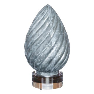 French 1920s Zinc Pinecone Shaped Decorative Element on Circular Lucite Base For Sale