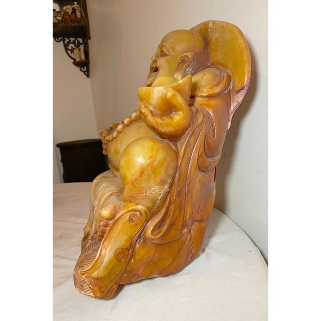 Share Huge Vintage 55 Pound Chinese Buddha God Soapstone Stone Sculpture Statue Figure For Sale - Image 13 of 14
