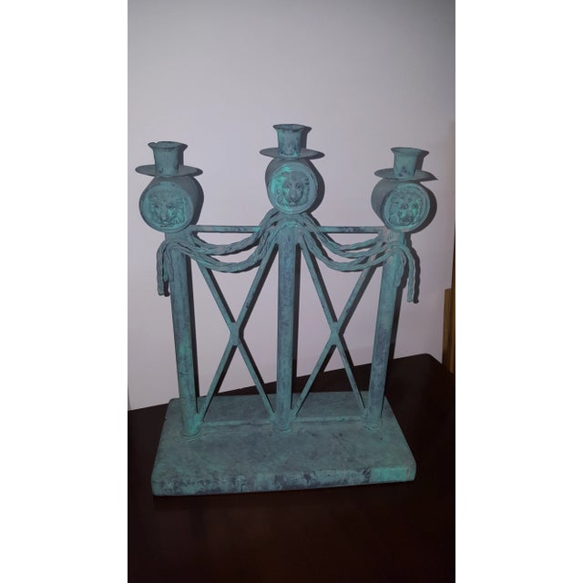 Traditional Lion Head Verdigris Patina Candle Holder by Guild Master For Sale - Image 3 of 12