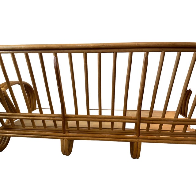 Wood 1970s Vintage Paul Frankl Style Rattan 3/4 Pretzel Sofa For Sale - Image 7 of 11