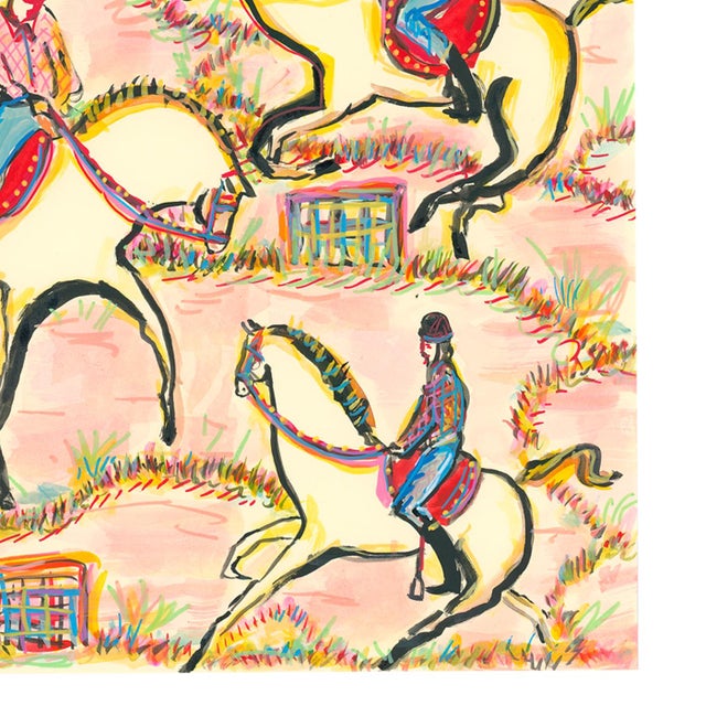 Contemporary Horses and Jumps Figurative Contemporary Original Watercolor by Pauline De Roussy De Sales For Sale - Image 3 of 4