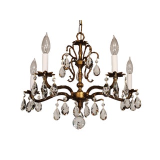 Vintage French Brass 5 Arm 5 Lite Petite Mesmerizing Cut Lead Crystal Chandelier For Sale