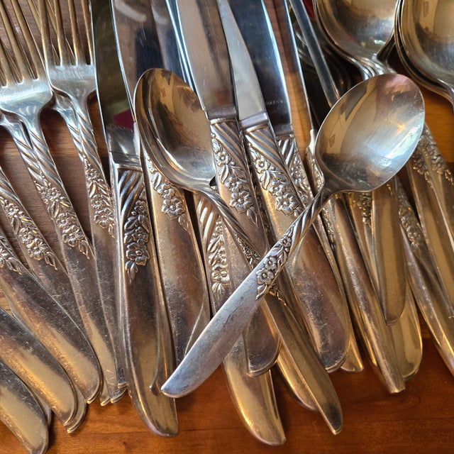 Metal Spring Flowers Silverplate Flatware- Set of 55 For Sale - Image 7 of 12