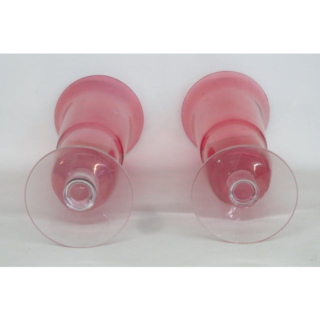 Pink Flash Optic Glass Footed Vases Pair of 2 Mid Century Modern Style 5078b For Sale - Image 10 of 13