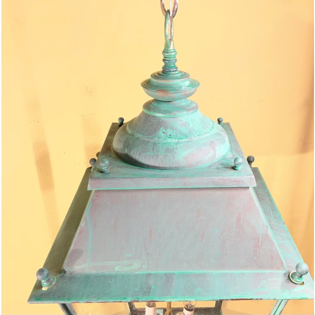 Antique Restored Copper & Brass Hanging Lantern, Hexagonal/Square Fixture For Sale - Image 14 of 14