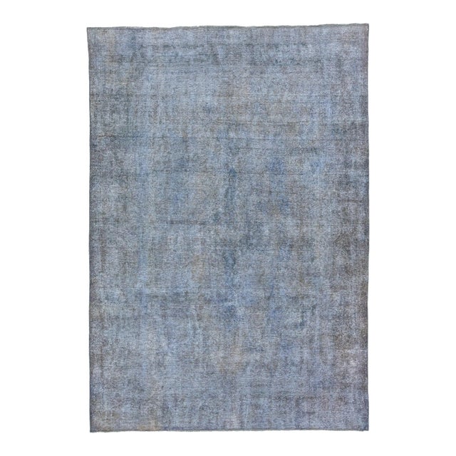 Vintage Persian Overdyed Handmade Medallion Blue Wool Rug For Sale