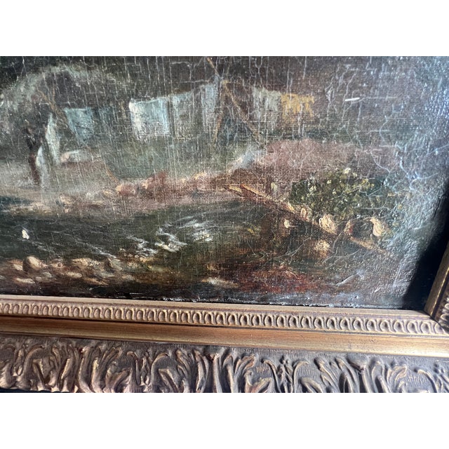 Lively Village by the River, 20th Century, Oil Painting on Canvas, Framed For Sale - Image 9 of 18