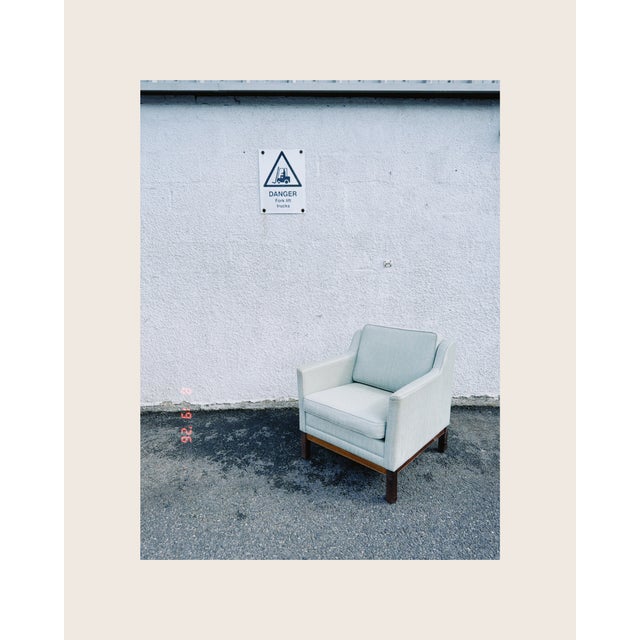 Well sized armchair / lounge chair in a very pale mint green original fabric in the style of Mogens Hansen.