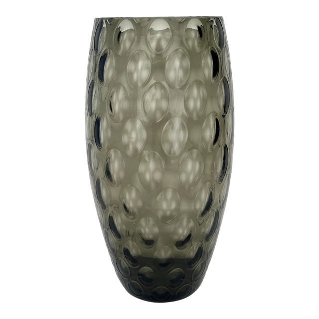 1950's Borske Sklo Optic Glass Vase in Smoke Gray For Sale
