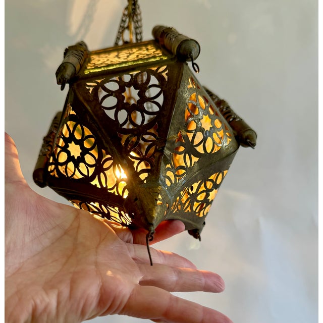 Mid 20th Century Moroccan Pierced Brass Hanging Lantern For Sale - Image 10 of 10