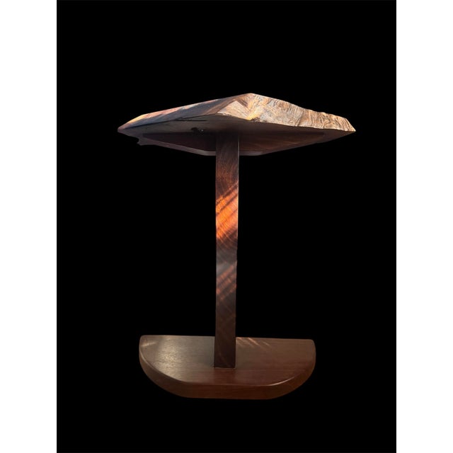 2020s Handcrafted Live Edge Side Table | Organic Modernist Reclaimed Walnut For Sale - Image 5 of 7