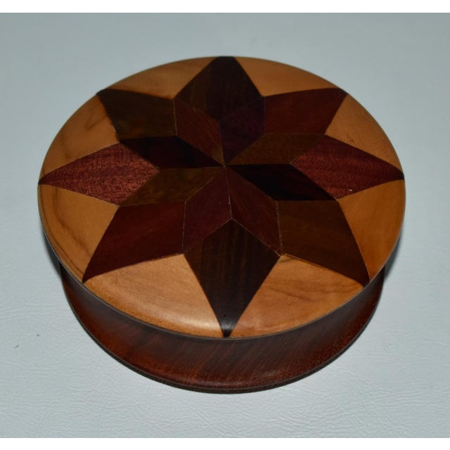 Wood Vintage Star Inlay Round Wood Box For Sale - Image 7 of 13
