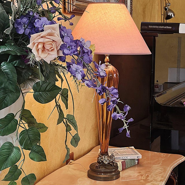 Vintage Murano Amber Art Glass Table Lamp | Neoclassical Italian Style | 1960s For Sale - Image 11 of 18