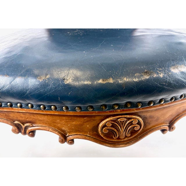 Antique French Armchair in Walnut and Blue Leather, 1890s For Sale - Image 14 of 18