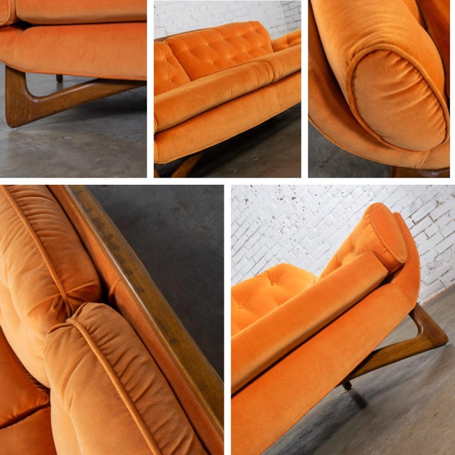 Mid-20th Century MCM Adrian Pearsall Style Gondola Sofa Orange Velveteen Fabric For Sale - Image 12 of 18