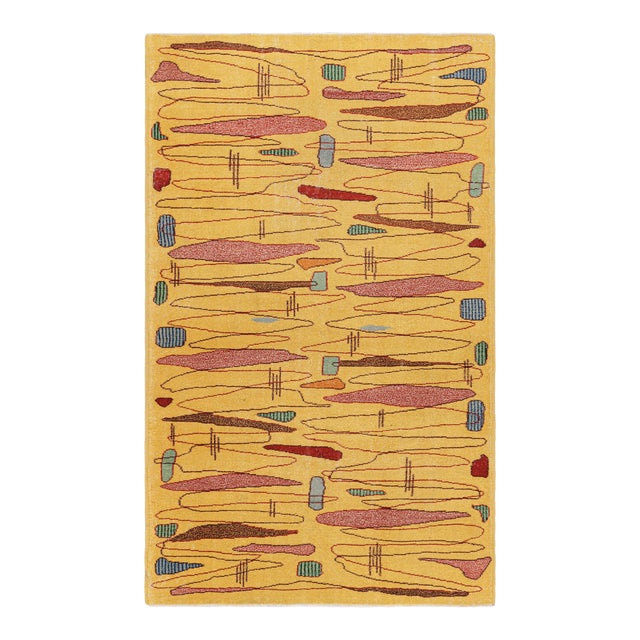Vintage Zeki Müren Rug in Gold With Geometric Patterns, From Rug & Kilim For Sale