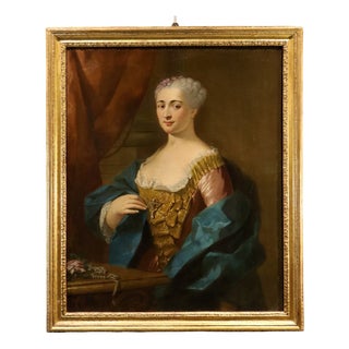 Follower of Jean-Baptiste Van Loo, Portrait of a Lady, 1730, Oil on Canvas, Framed For Sale