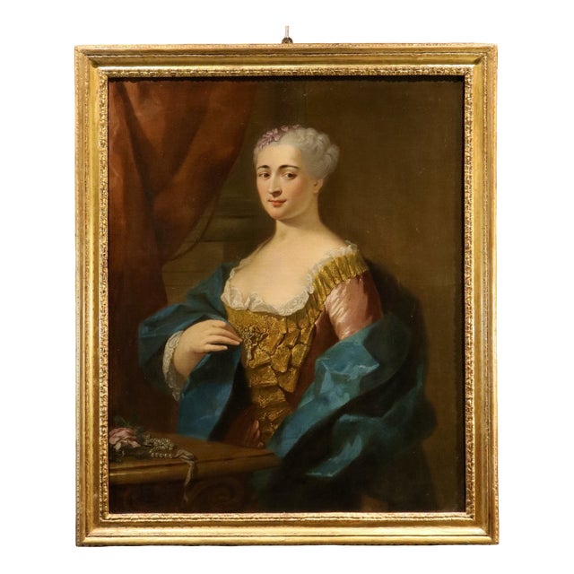 Follower of Jean-Baptiste Van Loo, Portrait of a Lady, 1730, Oil on Canvas, Framed For Sale