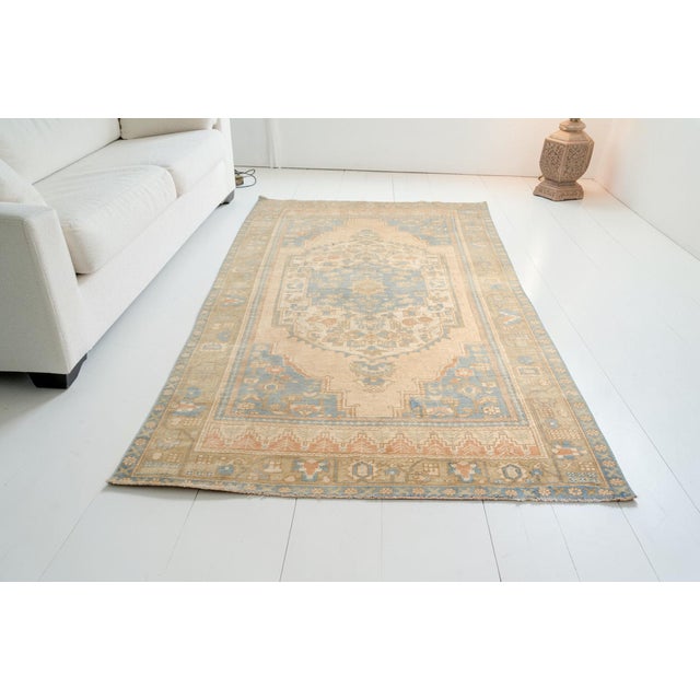Turkish Vintage Distressed Turkish Oushak Rug in Pastel Blue and Cream For Sale - Image 3 of 10