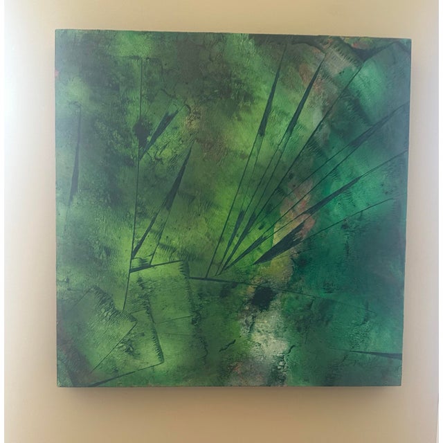 Contemporary “Verdant Vibrations” Signed Original Acrylic Painting on Panel by Nancy Smith For Sale - Image 3 of 6