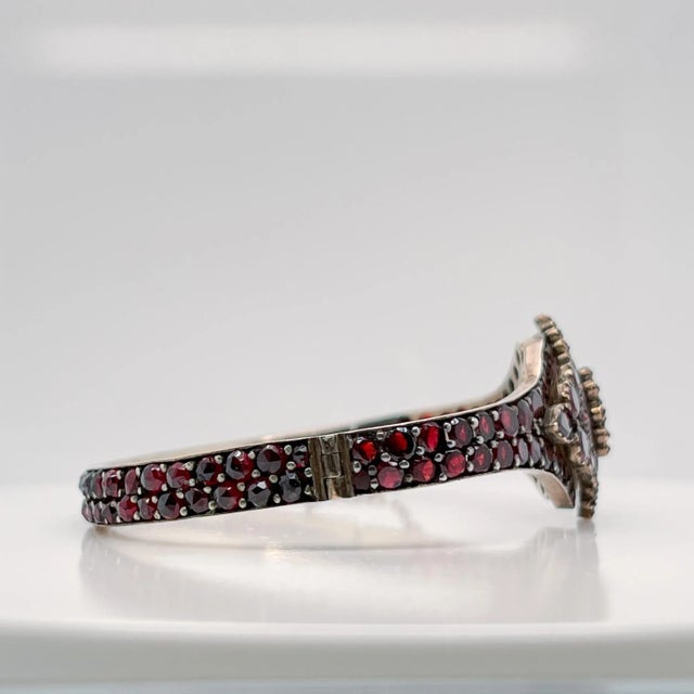 Vintage Antique Bohemian Gold Filled Garnet Bangle Bracelet For Sale - Image 12 of 12