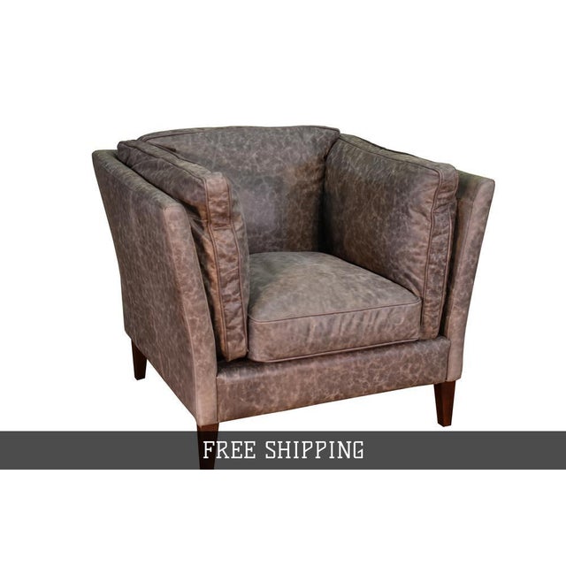 Kenmore Leather Arm Chair - Grey For Sale - Image 4 of 7