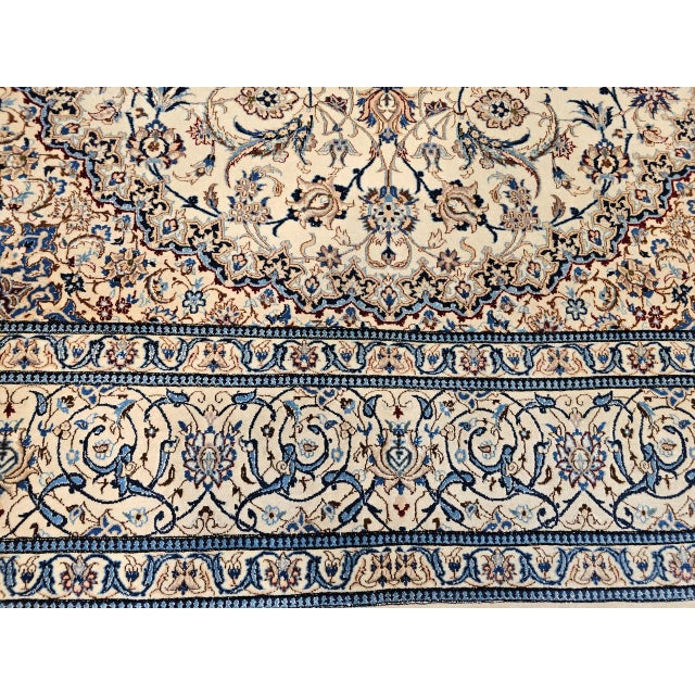 Vintage Exceptionally Fine Persian Nain Habibian Area Rug, Hand-Knotted Wool & Silk, Floral Pattern, 6x10, Ivory & Blue For Sale In Chicago - Image 6 of 9