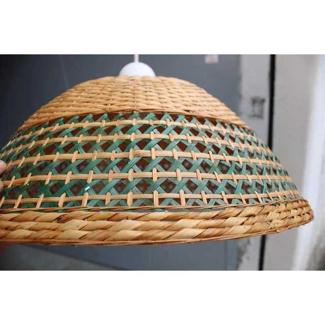 Mid-Century Modern Dome Pendant Light in Woven Straw, Italy, 1960s For Sale - Image 3 of 8