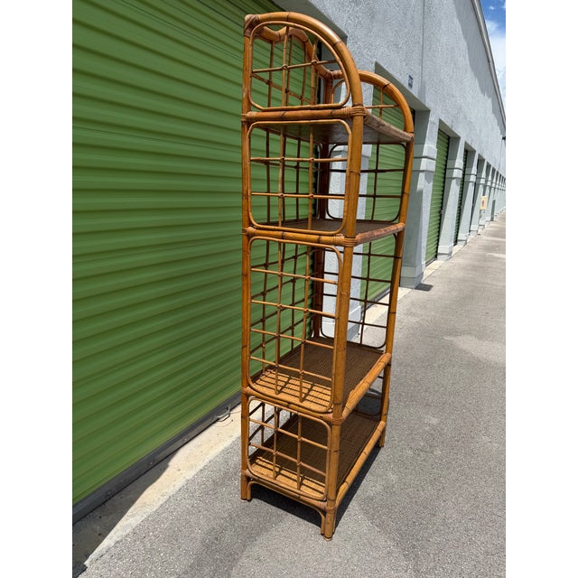Vintage Rattan & Woven Cane Four-Tier Étagère Bookshelf For Sale In Miami - Image 6 of 7