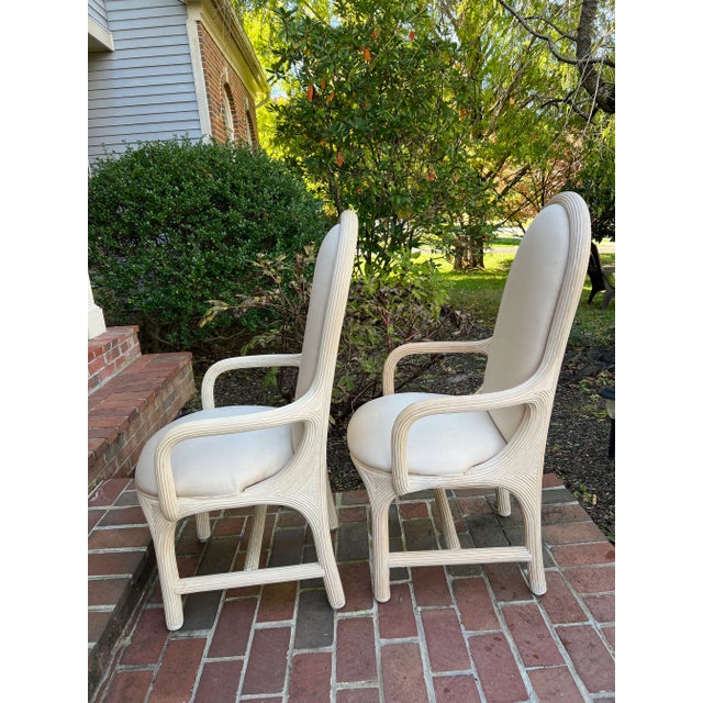 Vintage 1980s American Drew Post Modern Round Back Split Reed Arm Chairs - a Pair For Sale - Image 4 of 12