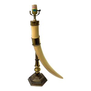 1970s Neo-Classical Style Faux Horn & Brass Table / Desk Lamp by Chapman