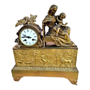 French Gilt Bronze Figural Mantel Clock, 19th Century