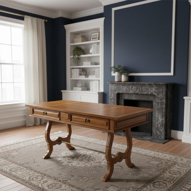 Restored Thomasville English Regency Style Pecan Desk or Console With Drawers For Sale - Image 6 of 14