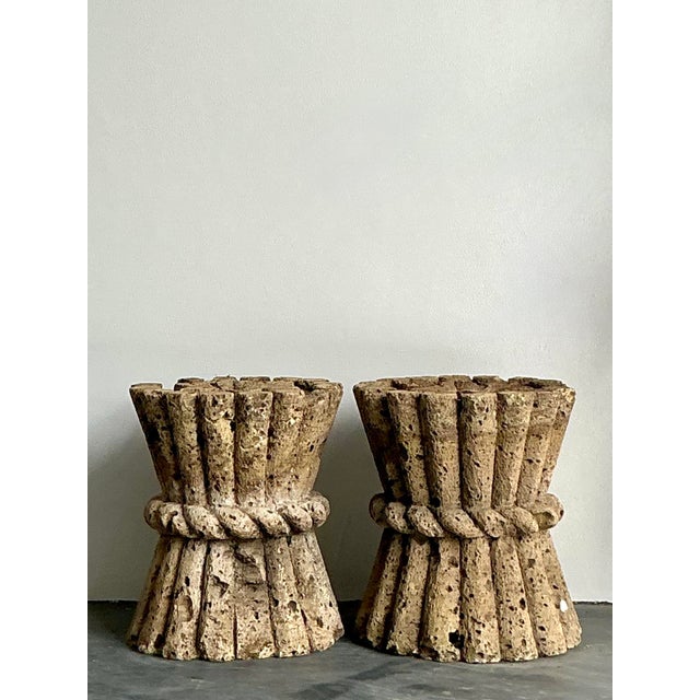 Ground your outdoor sanctuary or interior living space with the raw, organic beauty of this pair of vintage coquina stone...