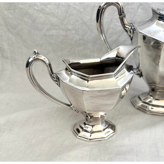 Reed & Barton 1950s Art Deco Reed & Barton Silver Plated Tea Set - 3 pcs For Sale - Image 4 of 9