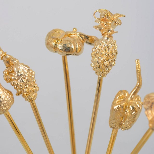 Cocktail Sticks with Fruit and Vegetable Motifs from Skultuna, Late 20th Century, Set of 6 For Sale - Image 3 of 6