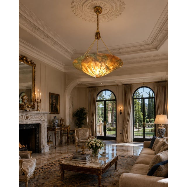 Art Deco Antique Art Decò Liberty Alabaster Chandelier For Sale - Image 3 of 18