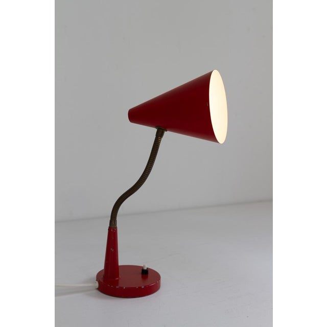 Vintage Danish Red and Brass Flexible Desk Lamp from Lyfa, 1950s For Sale - Image 11 of 17