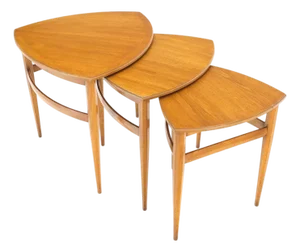 Set of Mid-Century Modern Three Rounded Triangle Shape Nesting Stacking Tables