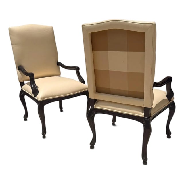 Kreiss Cream Leather Chippendale Style Armchairs – Pair For Sale