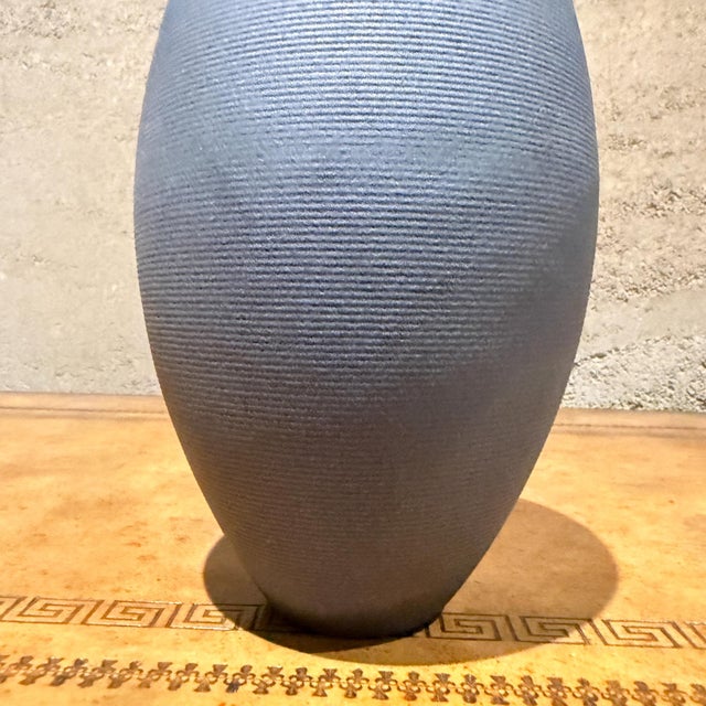 Ceramic Contemporary Modernist Pottery Vase Dark Gray Horizontal Texture For Sale - Image 7 of 13