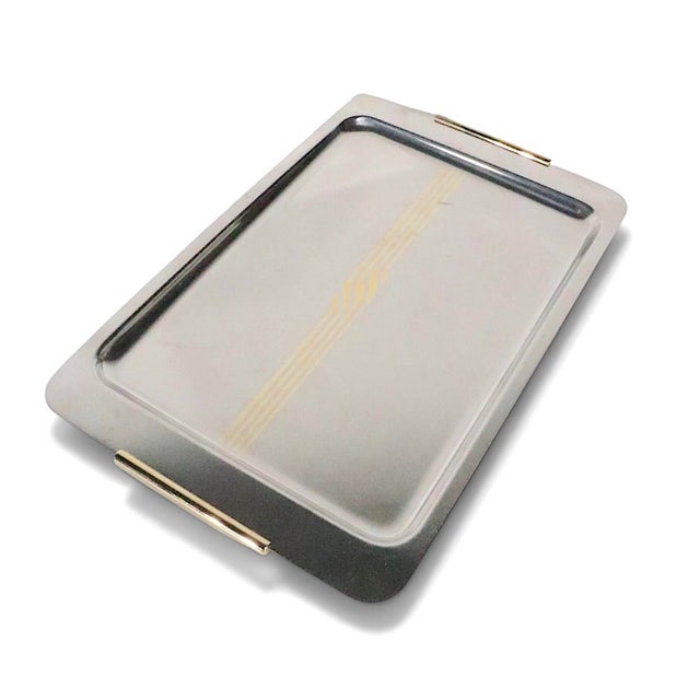 Mid 20th Century Post Modern Inox 18/10 Stainless Steel and Brass Tray Made in Italy For Sale - Image 9 of 10