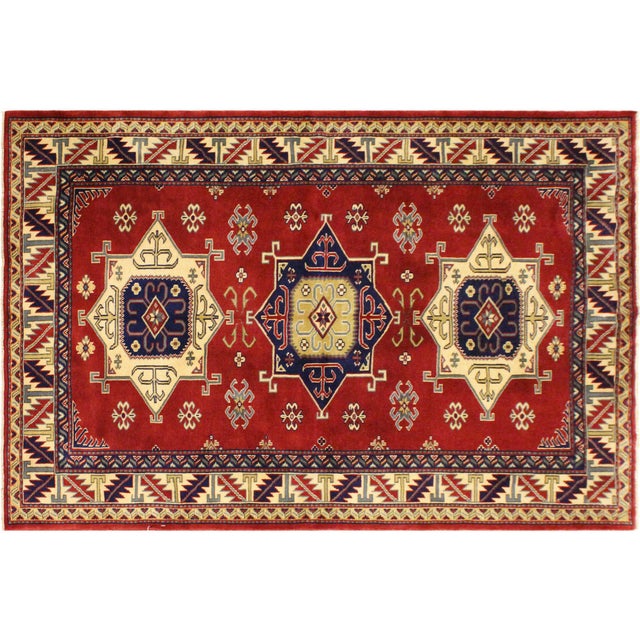 Rustic Shirwan Red/Beige Wool Rug - 4'1''x5'10'' For Sale - Image 9 of 10