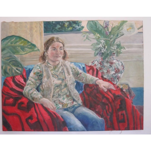 Contemporary Oversized 70's Era Painting Young Girl, Signed For Sale - Image 3 of 10