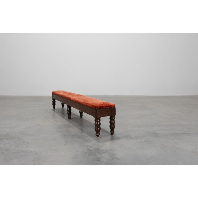 Large Antique French Oak Bench with Velvet Upholstery, 1700s For Sale - Image 4 of 11